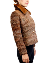 BROWN DYED BROADTAIL SECTIONS FITTED DOUBLE-BREASTED JACKET W/ WHISKEY MINK FUR COLLAR - from THE REAL FUR DEAL & DAVID APPEL FURS new and pre-owned online fur store!