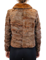 BROWN DYED BROADTAIL SECTIONS FITTED DOUBLE-BREASTED JACKET W/ WHISKEY MINK FUR COLLAR - from THE REAL FUR DEAL & DAVID APPEL FURS new and pre-owned online fur store!