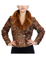 BROWN DYED BROADTAIL SECTIONS FITTED DOUBLE-BREASTED JACKET W/ WHISKEY MINK FUR COLLAR - from THE REAL FUR DEAL & DAVID APPEL FURS new and pre-owned online fur store!