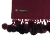 Wine Red 100% Pure Cashmere Soft Mink fur pom-pom fringe Scarf/Wrap by Belle Fare. 76" long x 26" wide Large and versatile size.