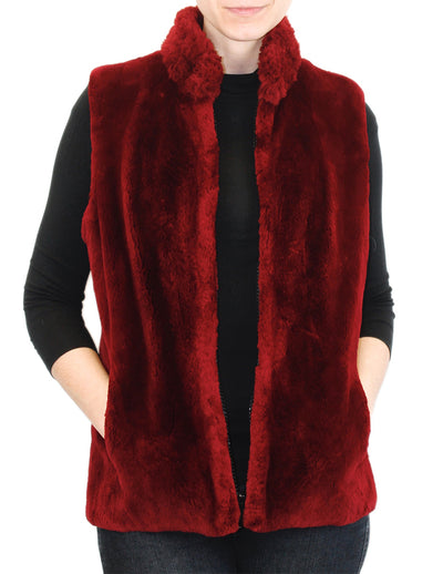 RED SHEARED BEAVER FUR JACKET/VEST - REMOVABLE KNIT BEAVER SLEEVES! - from THE REAL FUR DEAL & DAVID APPEL FURS new and pre-owned online fur store!