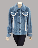 Vintage Denim-Dyed Sheared Beaver Fur Jacket w/ White Beaver Details -M (Never Been Worn!)