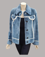 Vintage Denim-Dyed Sheared Beaver Fur Jacket w/ White Beaver Details -M (Never Been Worn!)