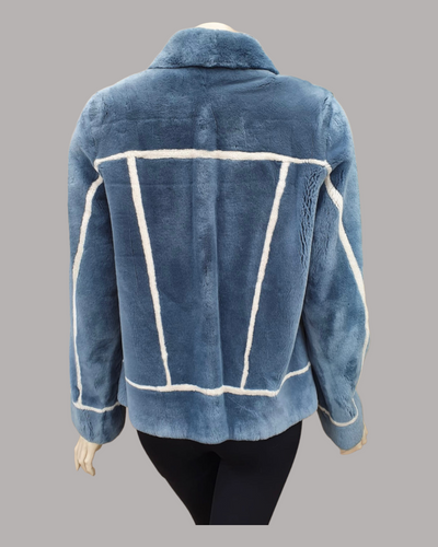 Vintage Denim-Dyed Sheared Beaver Fur Jacket w/ White Beaver Details -M (Never Been Worn!)