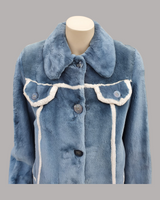 Vintage Denim-Dyed Sheared Beaver Fur Jacket w/ White Beaver Details -M (Never Been Worn!)