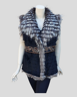 Silver Reversible Fox Fur and Mink Fur Vest