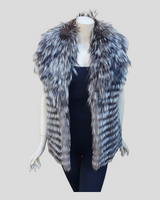 Silver Reversible Fox Fur and Mink Fur Vest - open