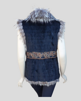 Silver Reversible Fox Fur and Mink Fur Vest - back view