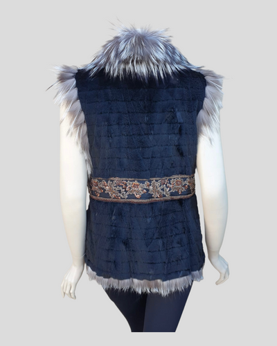 Silver Reversible Fox Fur and Mink Fur Vest - back view