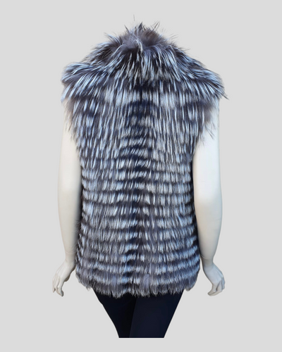 Silver Reversible Fox Fur and Mink Fur Vest - back view