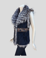 Silver Reversible Fox Fur and Mink Fur Vest - side view