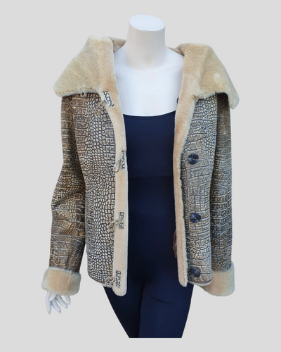 Reversible Golden Croc Stenciled Shearling Jacket - open