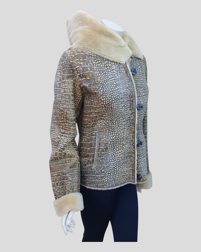 Reversible Golden Croc Stenciled Shearling Jacket - side view