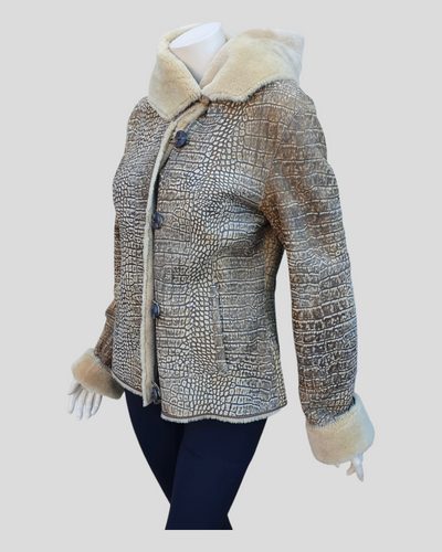 Reversible Golden Croc Stenciled Shearling Jacket - side view