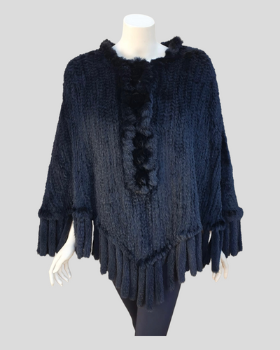 Dark Knitted Mink Fur Poncho w/ Mink Tassles