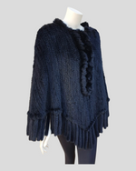 Dark Knitted Mink Fur Poncho w/ Mink Tassles - side view