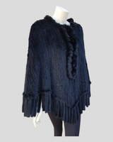 Dark Knitted Mink Fur Poncho w/ Mink Tassles - side view