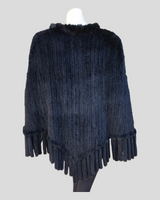Dark Knitted Mink Fur Poncho w/ Mink Tassles - back view