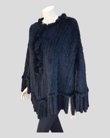 Dark Knitted Mink Fur Poncho w/ Mink Tassles - back view