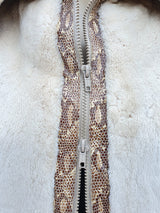 Sepia-Dyed Sheared Beaver Fur Jacket w/ Snake-Skin Embossed Leather Trim -S