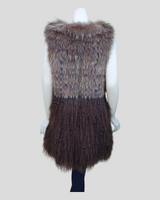 Brown-Dyed Finnish Raccoon and Mongolian Lamb Tunik - back view