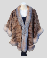 Camel Broadtail Paw Cape/Poncho w/ Crystal Fox Fur Trim