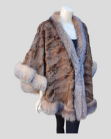 Camel Broadtail Paw Cape/Poncho w/ Crystal Fox Fur Trim