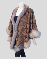 Camel Broadtail Paw Cape/Poncho w/ Crystal Fox Fur Trim