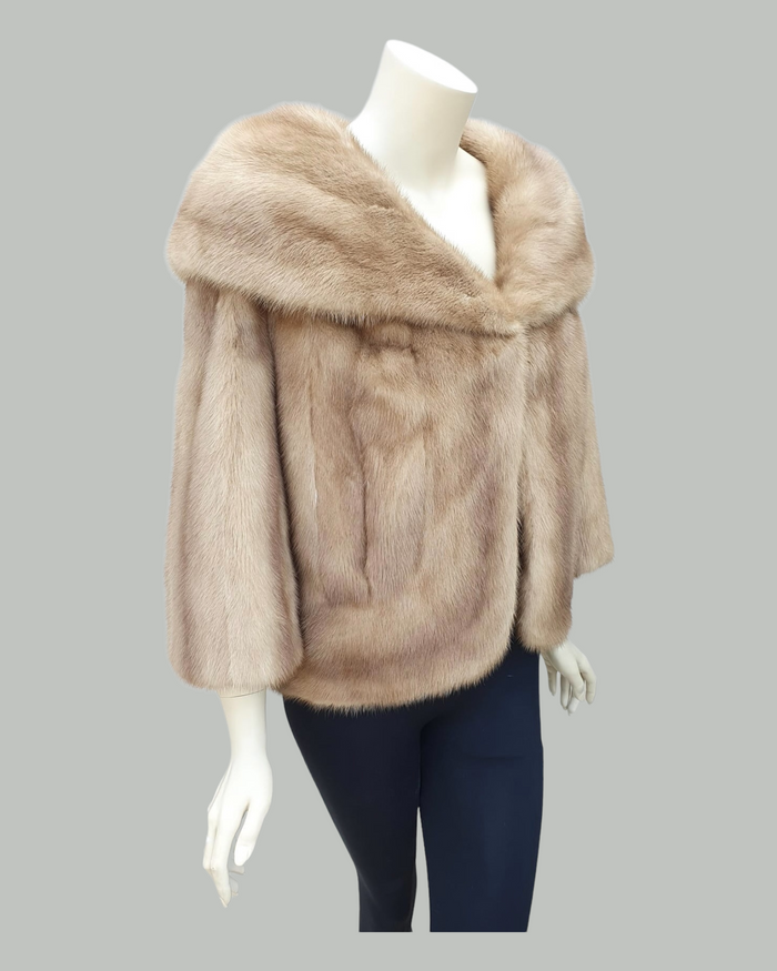 Classic Pastel Brown Mink Fur Coat Stroller Jacket S Fast Shipping