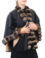 Reversible Cashmere Cape/Poncho w/ Brown Chinchilla Fur Trim