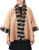 Reversible Cashmere Cape/Poncho w/ Brown Chinchilla Fur Trim