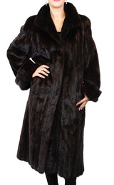 PRE-OWNED MEDIUM NATURAL DARK MAHOGANY MINK FUR COAT LONG, FULLY LET OUT! - from THE REAL FUR DEAL & DAVID APPEL FURS new and pre-owned online fur store!