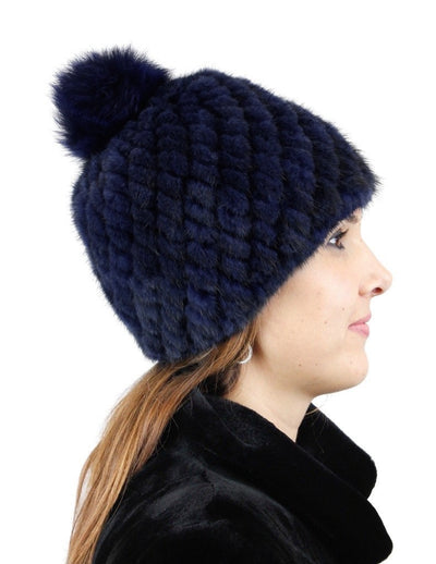 KNITTED MINK FUR & FOX FUR POM-POM BEANIE, HAT - from THE REAL FUR DEAL & DAVID APPEL FURS new and pre-owned online fur store!