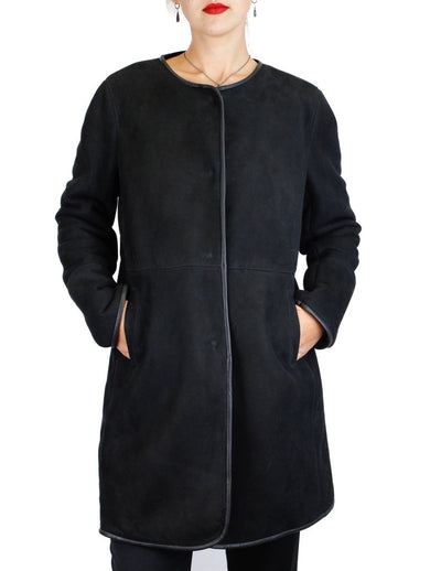 Black Merino Shearling Lamb fur coat from Di Bello