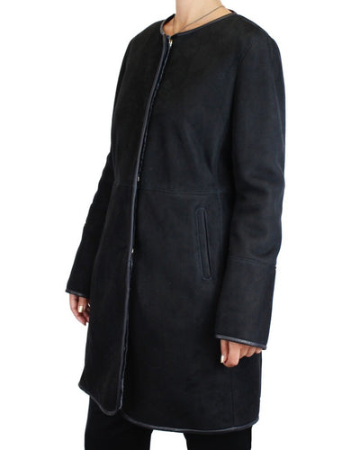 Black Merino Shearling Lamb fur coat from Di Bello