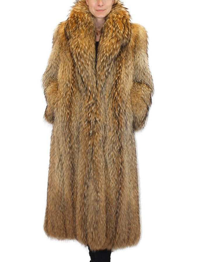 Fur Caravan Cashmere Coat with Raccoon Fur Collar L