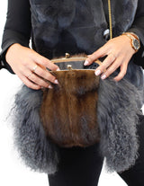 GRAY MONGOLIAN LAMB & MAHOGANY MINK FUR MUFF PURSE, BAG - from THE REAL FUR DEAL & DAVID APPEL FURS new and pre-owned online fur store!