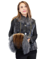 GRAY MONGOLIAN LAMB & MAHOGANY MINK FUR MUFF PURSE, BAG - from THE REAL FUR DEAL & DAVID APPEL FURS new and pre-owned online fur store!
