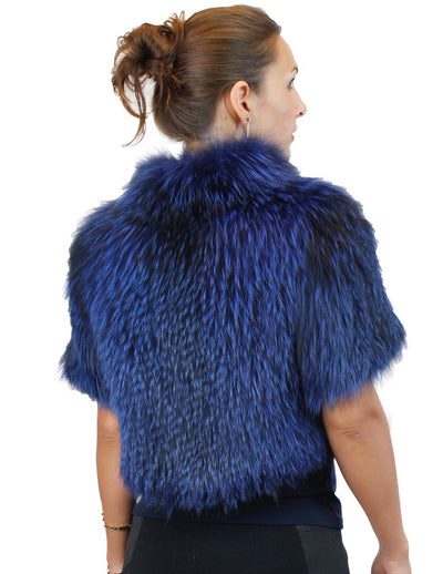 ROYAL BLUE CANADIAN SILVER FOX FUR SHORT SLEEVED BOLERO JACKET - from THE REAL FUR DEAL & DAVID APPEL FURS new and pre-owned online fur store!