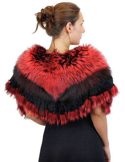 RED DYED SILVER FOX FUR COLLAR/SHAWL/WRAP WITH MATCHING FUR FRINGE - from THE REAL FUR DEAL & DAVID APPEL FURS new and pre-owned online fur store!