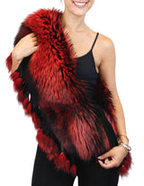 RED DYED SILVER FOX FUR COLLAR/SHAWL/WRAP WITH MATCHING FUR FRINGE - from THE REAL FUR DEAL & DAVID APPEL FURS new and pre-owned online fur store!