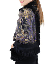 100% Cashmere w/ Black Rex Rabbit Fur Wrap/Shawl/Stole