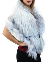 GRAY LAVENDER BLUE DYED SILVER FOX FUR & RABBIT FUR COLLAR/SHAWL/WRAP - from THE REAL FUR DEAL & DAVID APPEL FURS new and pre-owned online fur store!