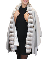 GRAY CASHMERE CAPE/PONCHO WITH BEIGE CHINCHILLA FUR TRIM - from THE REAL FUR DEAL & DAVID APPEL FURS new and pre-owned online fur store!