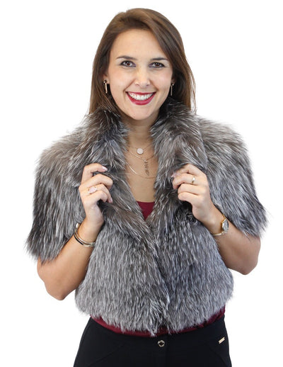 CANADIAN SILVER FOX FUR SHORT SLEEVED BOLERO JACKET - from THE REAL FUR DEAL & DAVID APPEL FURS new and pre-owned online fur store!