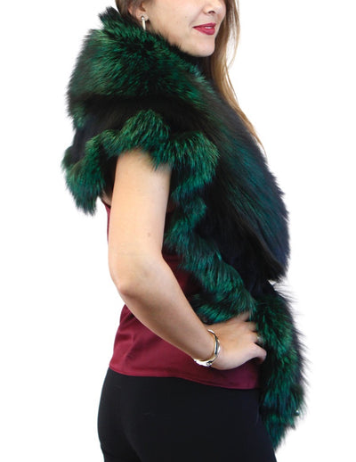 GREEN & BLACK DYED SILVER FOX FUR COLLAR/SHAWL/WRAP - from THE REAL FUR DEAL & DAVID APPEL FURS new and pre-owned online fur store!