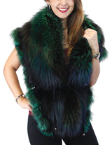 GREEN & BLACK DYED SILVER FOX FUR COLLAR/SHAWL/WRAP - from THE REAL FUR DEAL & DAVID APPEL FURS new and pre-owned online fur store!