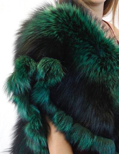 GREEN & BLACK DYED SILVER FOX FUR COLLAR/SHAWL/WRAP - from THE REAL FUR DEAL & DAVID APPEL FURS new and pre-owned online fur store!