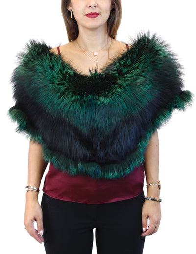 GREEN & BLACK DYED SILVER FOX FUR COLLAR/SHAWL/WRAP - from THE REAL FUR DEAL & DAVID APPEL FURS new and pre-owned online fur store!