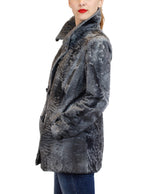 RARE NATURAL GRAY RUSSIAN BROADTAIL FITTED DOUBLE-BREASTED PEACOAT SUIT JACKET - from THE REAL FUR DEAL & DAVID APPEL FURS new and pre-owned online fur store!